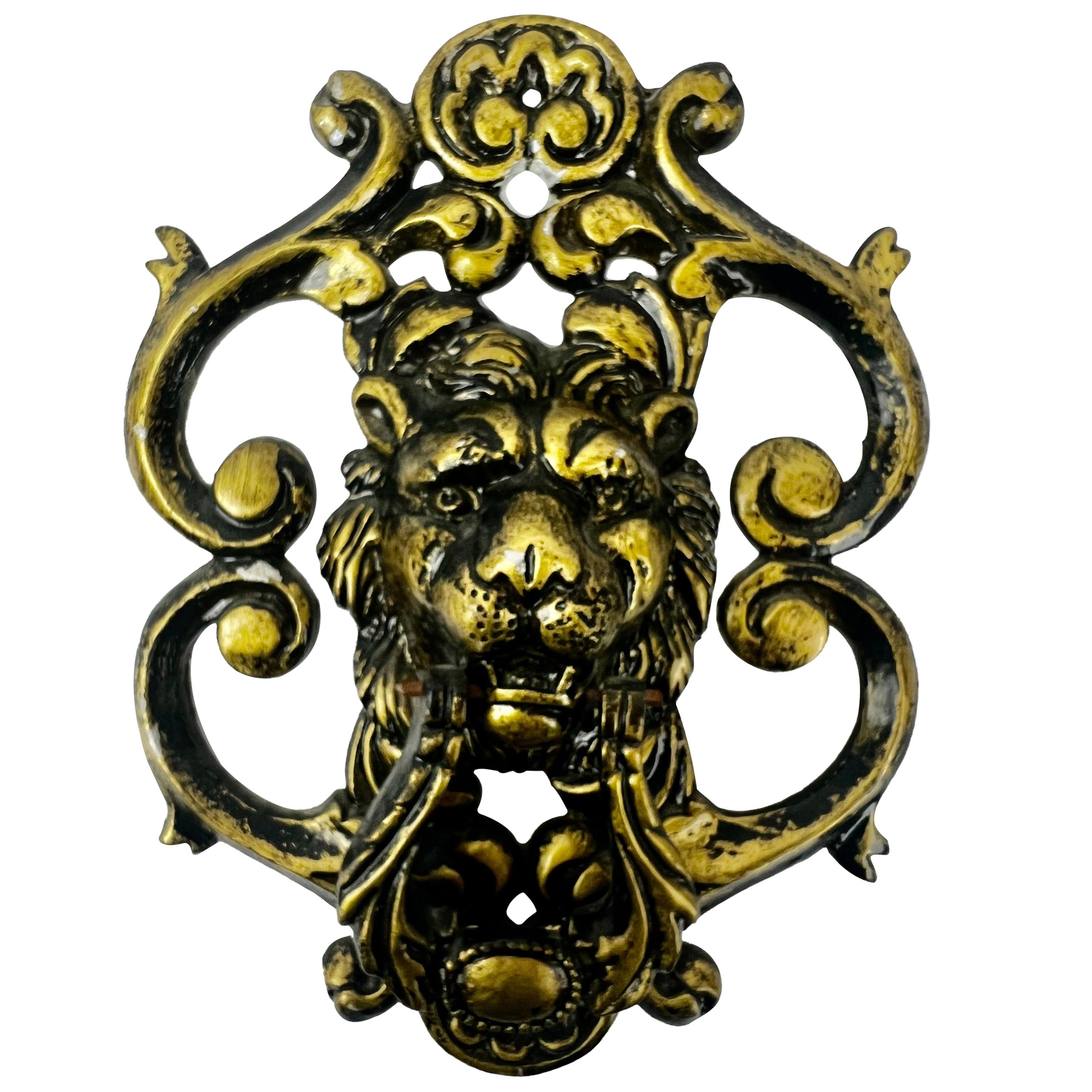 Grand heurtoir de porte en forme de lion classique avec rinceaux feuillagés