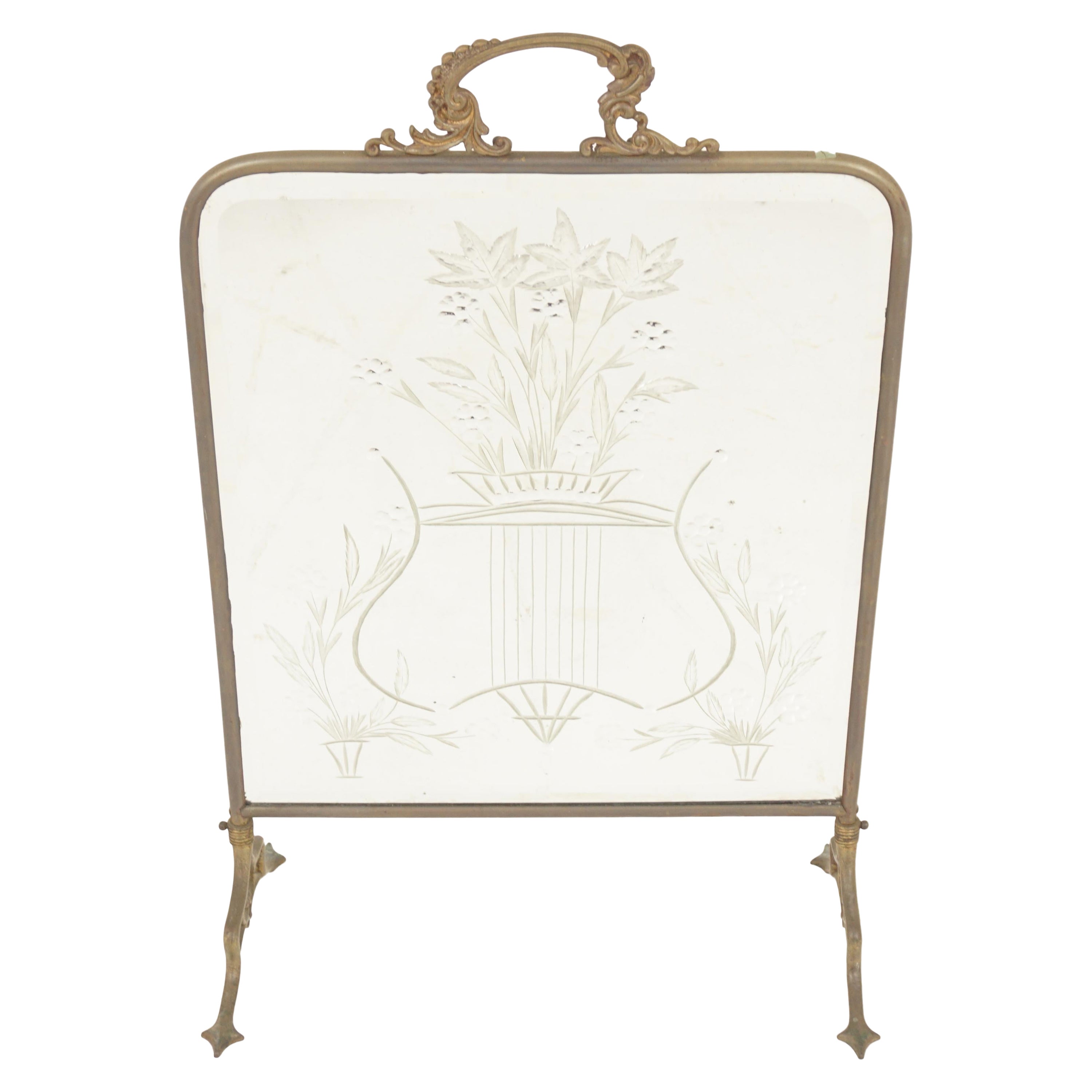  Ant. Victorian Mirrored and Brass Fire Screen, Scotland 1890, H947
