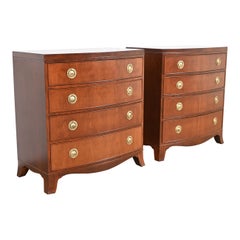 Baker Furniture Georgian English Yew Wood Bedside Chests, Newly Refinished