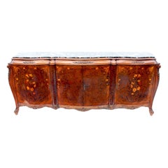 Serveur de buffet de style Louis XV en marqueterie de noyer, ronce de noyer et bois fruitier