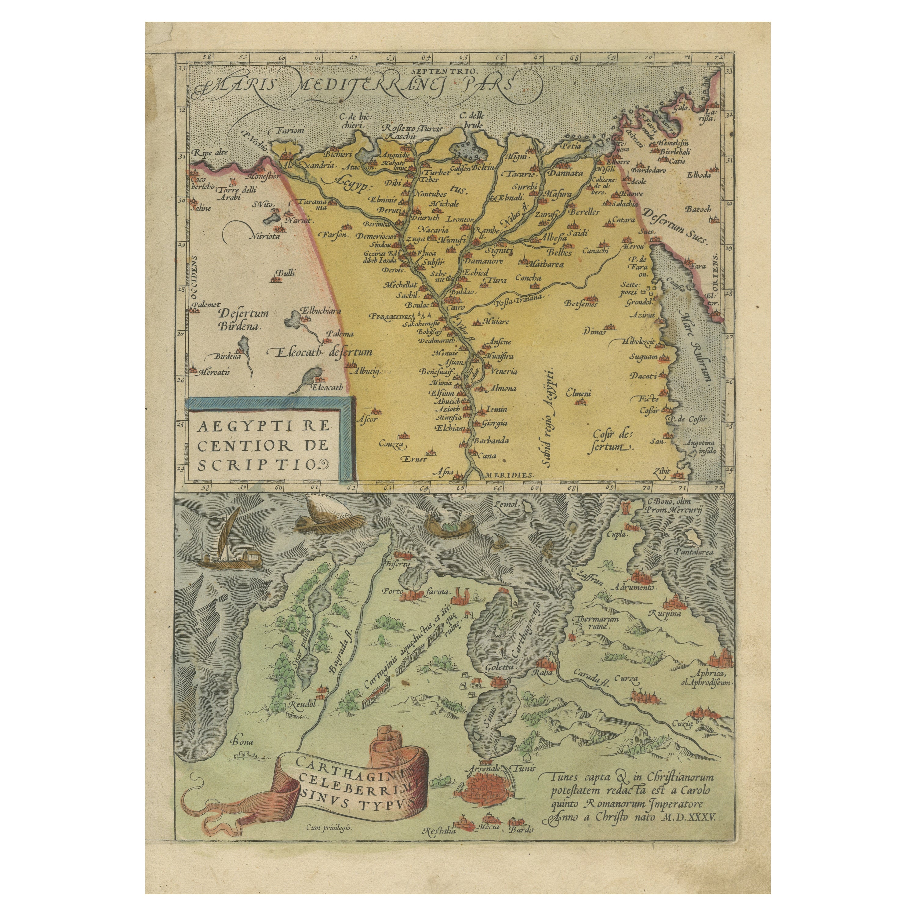 Antique Map of the Region Around the Nile and the City of Carthage