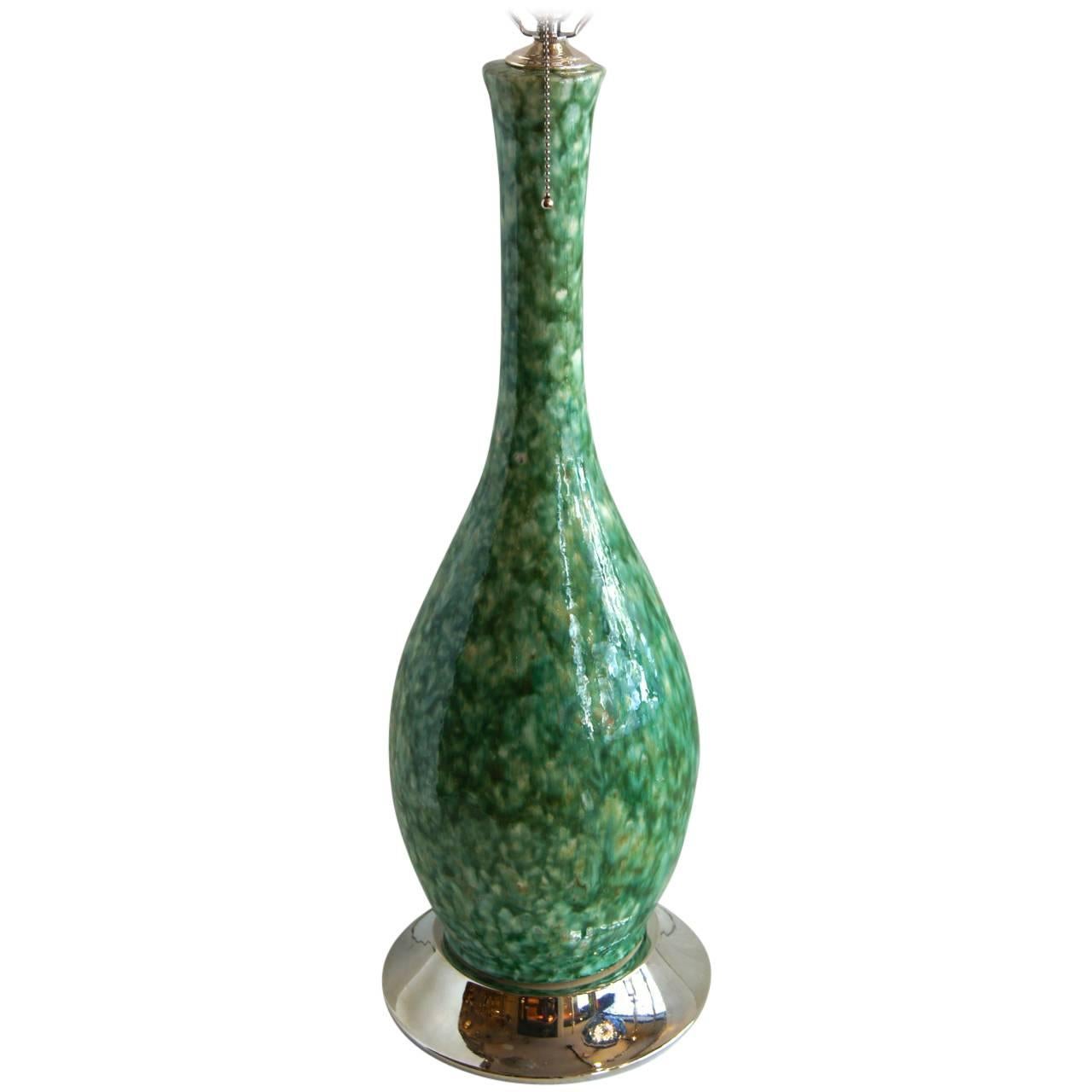 Large Mid Century Green Table Lamp For Sale