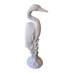 Vintage Large Palm Beach Concrete Bird Heron Statue Freshly Lacquered