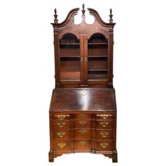 Mahogany Chippendale Style Block Front Secretary Desk with Bookcase Top