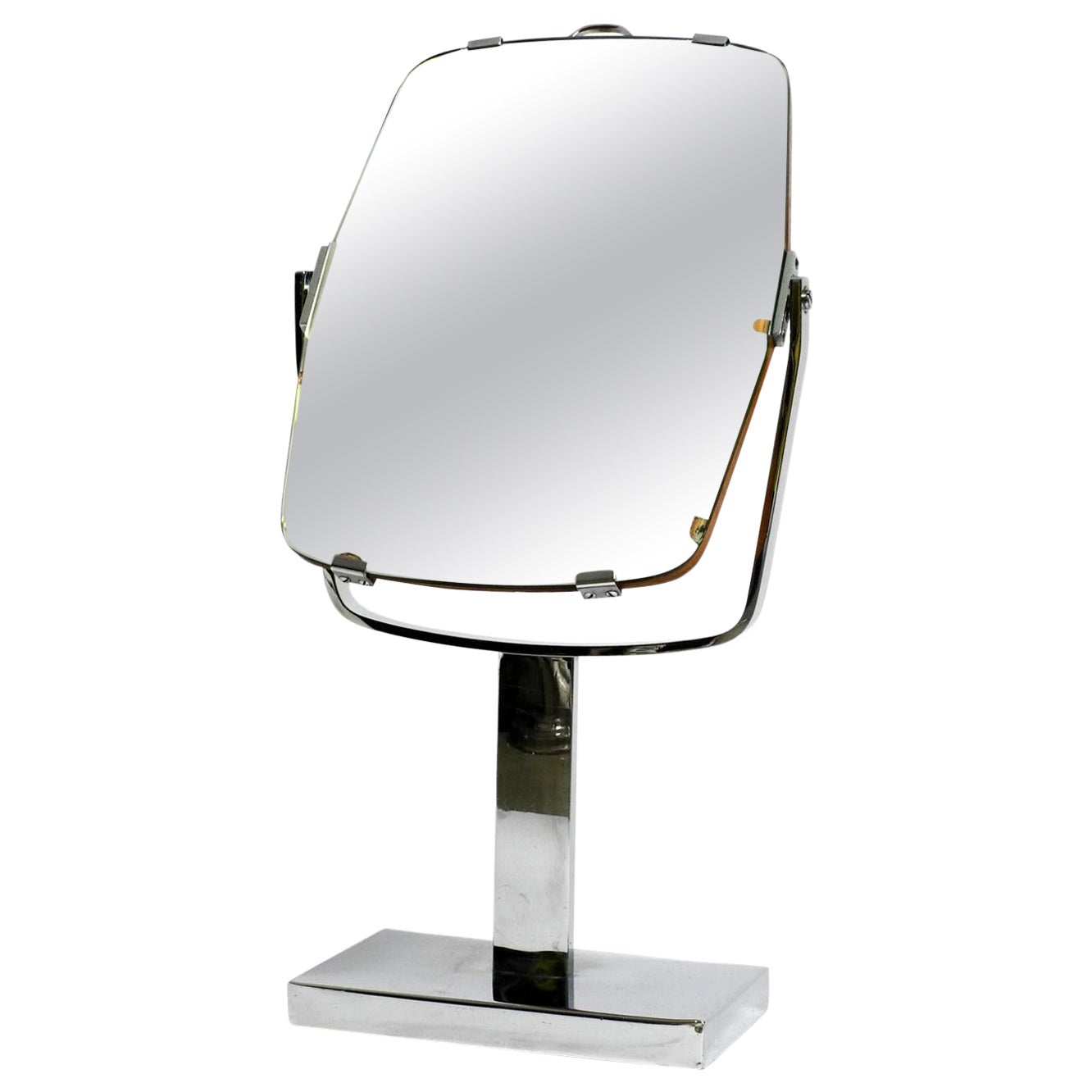Large Pivotable 1950s Table Mirror with Chrome Metal Frame and Original Mirror For Sale