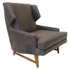 Midcentury Janus Leather Wingback Lounge Chair in the Style of Dunbar Wormley