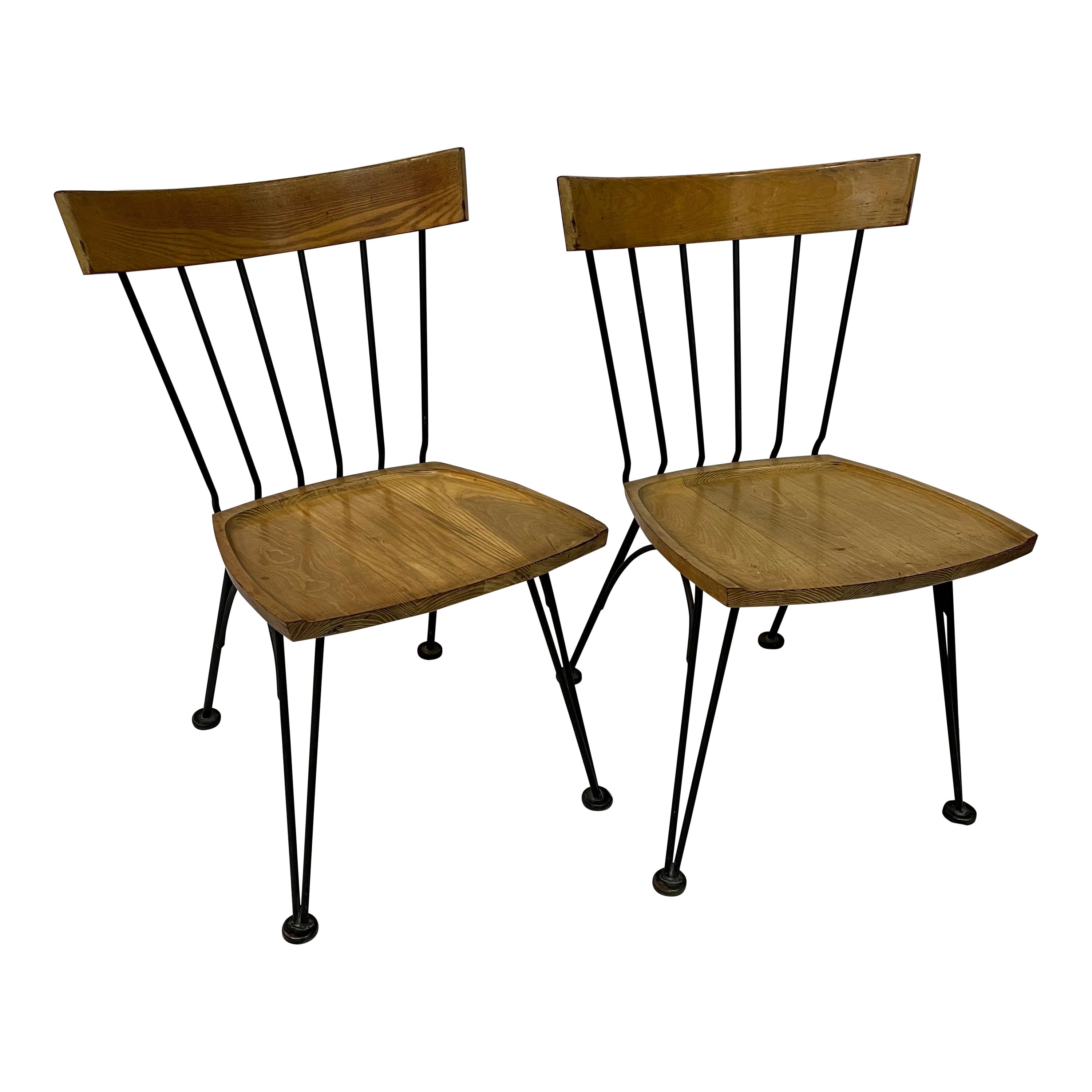 Pair of Lee Woodard Allegro Mid-Century Modern 1950s Iron and Wood Side Chairs For Sale