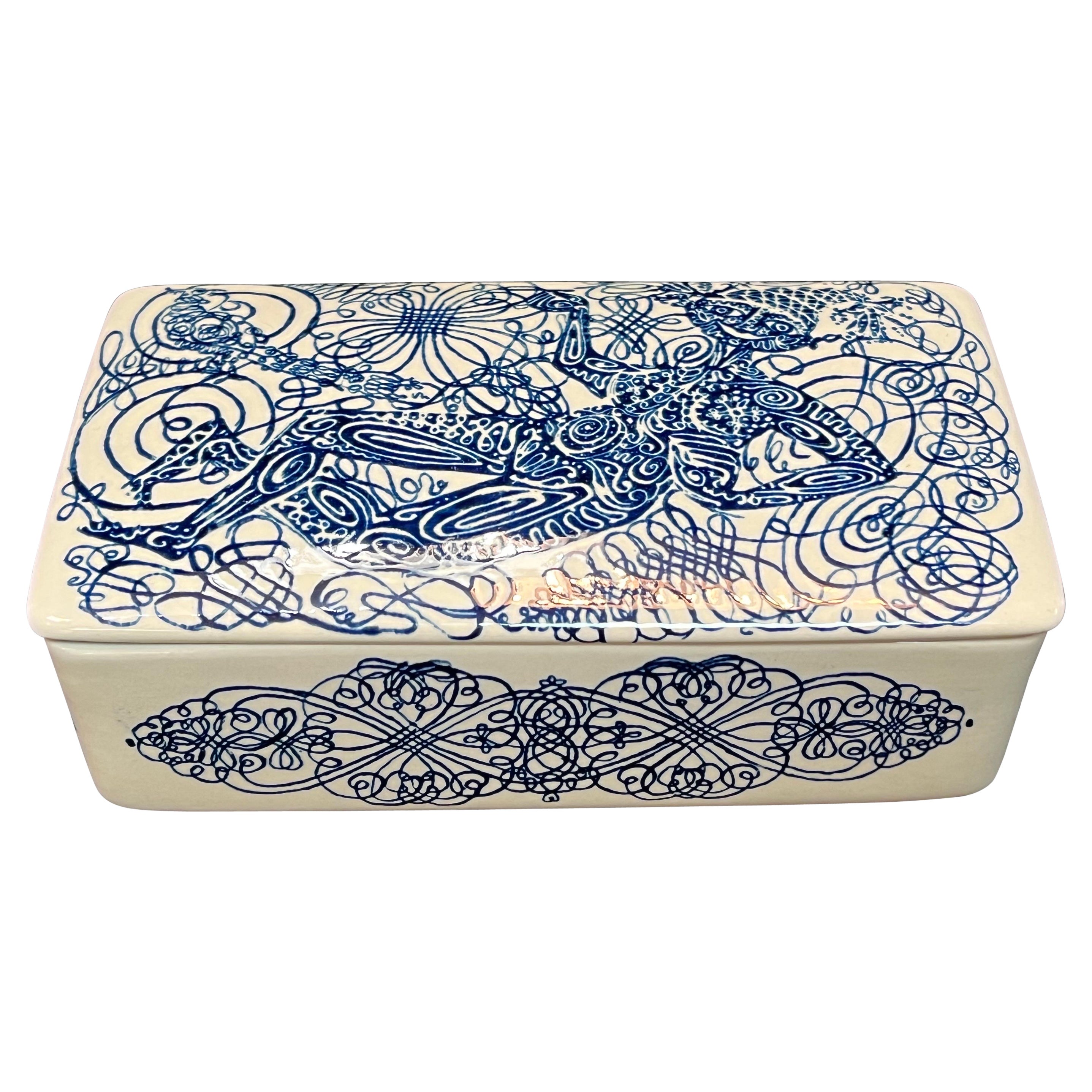 Bjorn Wiinblad Pen and Ink Transfer Ceramic Lidded Box Nymolle Denmark