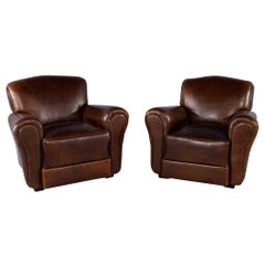 Vintage Pair of Art Deco Style Leather Club Chairs, circa 1950s