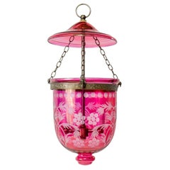 Vintage Late 20th Century Cranberry Bell Jar Lantern