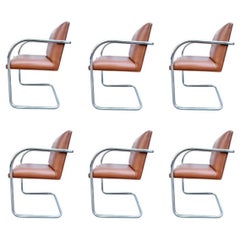 Set of 6 Midcentury Brno Chairs Chrome Cognac Leather