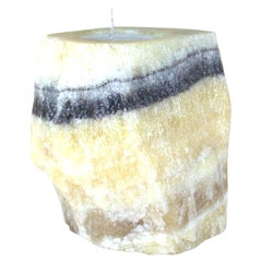 Antique Manually Carved Layered Onyx Candle Holder with Natural Colored Diagonal Stripe