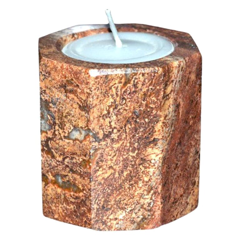 Hexagon Shaped Onyx Candle Holder For Sale
