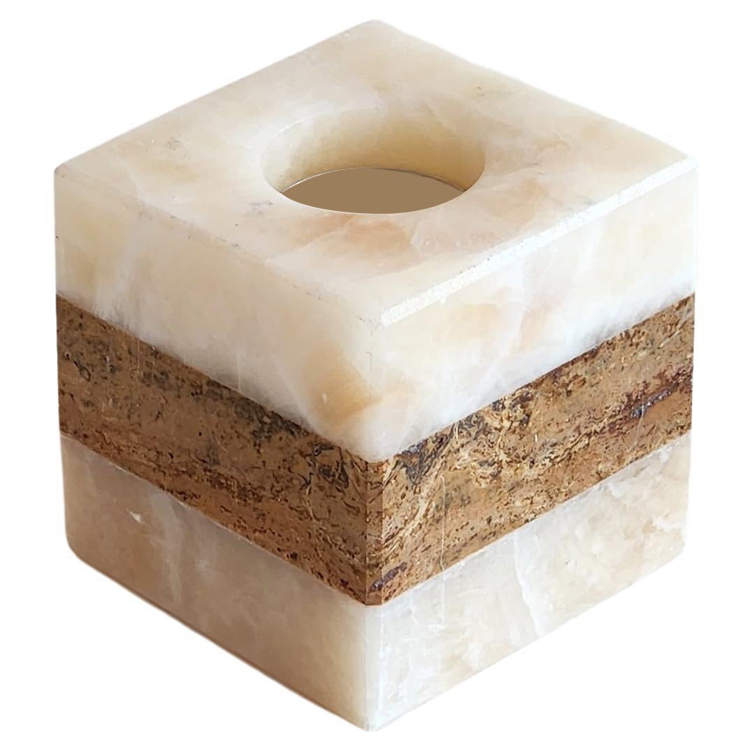 Square Layered Onyx Candle Holder For Sale