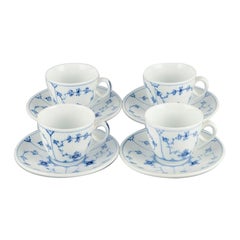 Four Sets of Coffee Cups and Saucers, Royal Copenhagen, Blue Fluted Plain