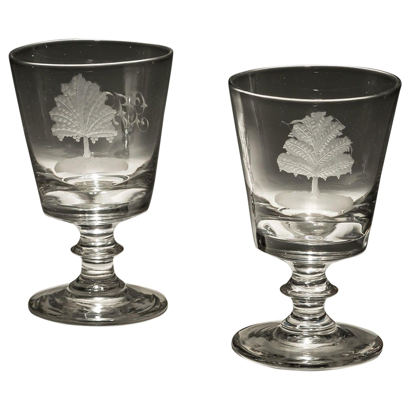 Fine Pair of Engraved Bucket Bowl Goblets