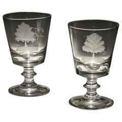 Antique Fine Pair of Engraved Bucket Bowl Goblets