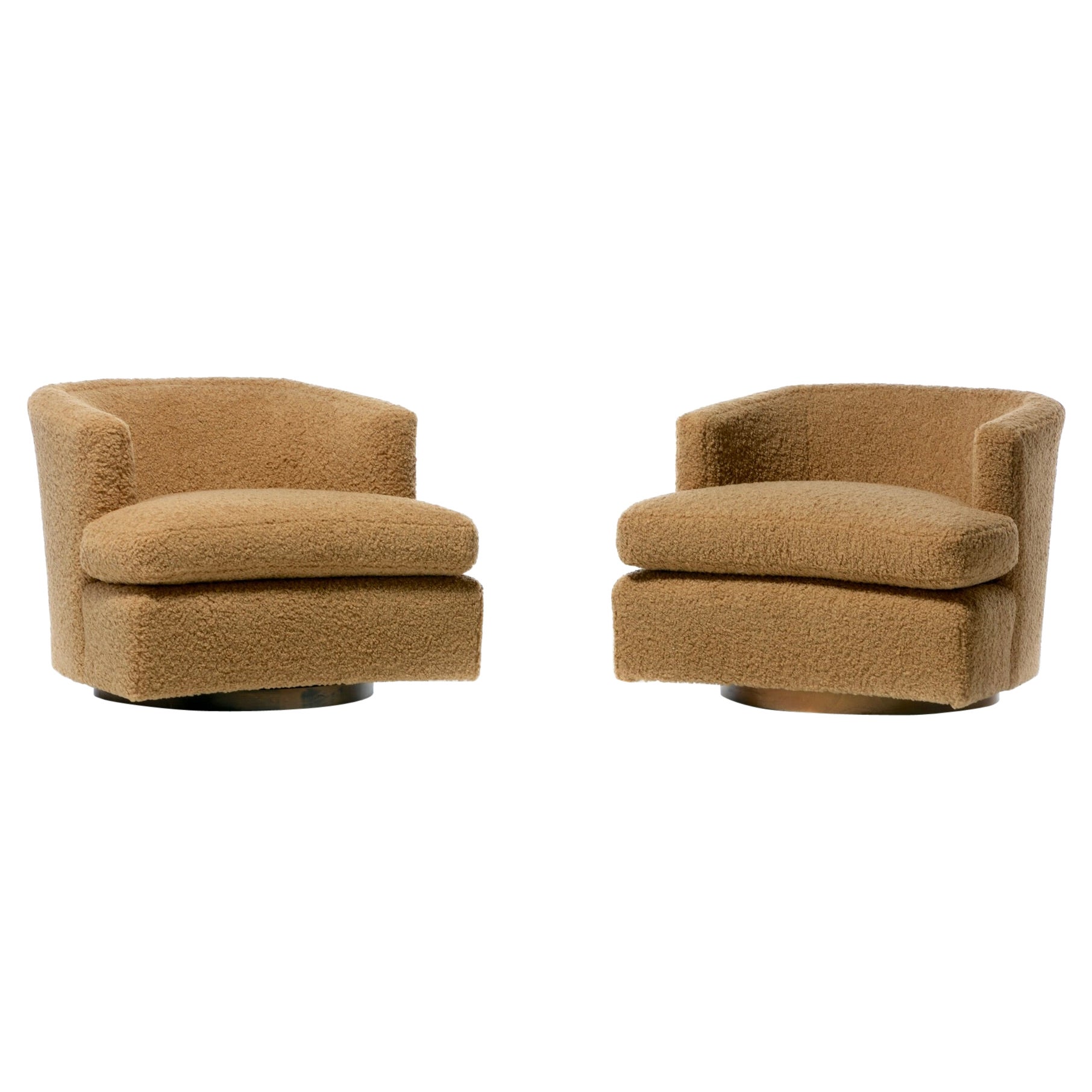 Harvey Probber Swivel Lounge Chairs Upholstered in Camel Teddy Bear C. 1955