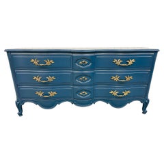 Vintage Karges Navy Blue French Provincial 9-Drawer Dresser