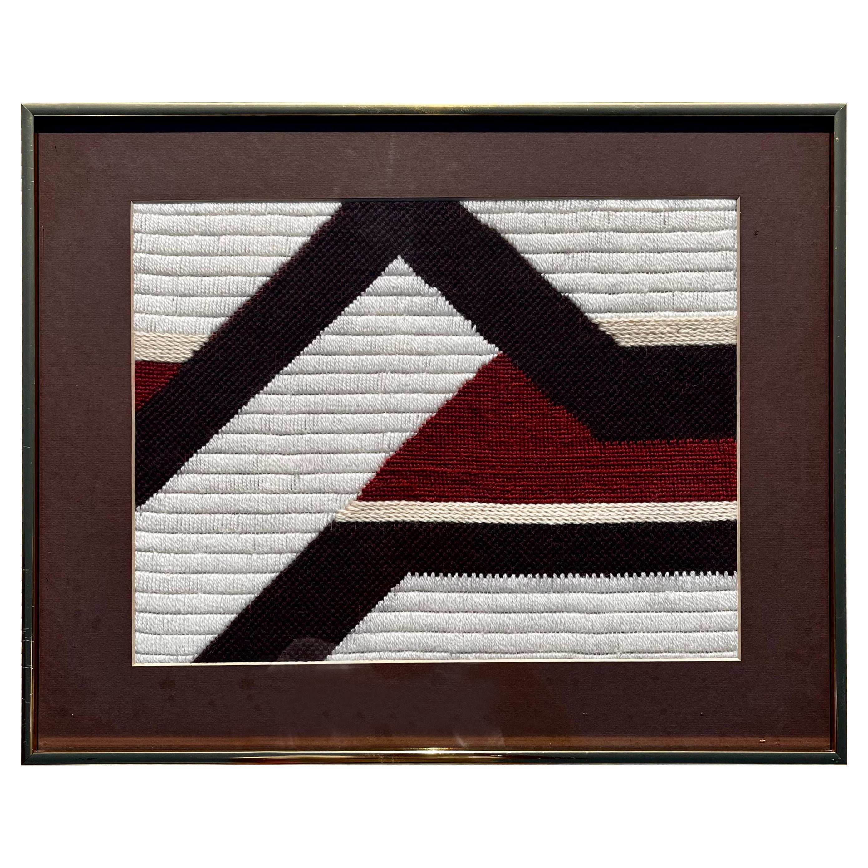 Vintage Mid-Century Modern Woven Textile Framed Abstract Wall Art, circa 1970s 