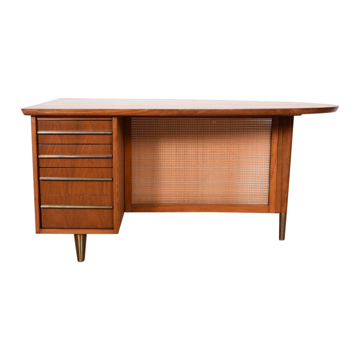 Unique Ovoid Walnut Desk with 3 Drawers For Sale