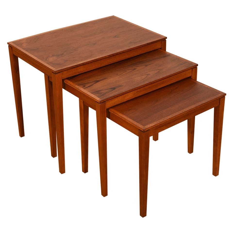 Chic Set of Danish Mid-Century Modern Triangular Nesting Tables at 1stDibs