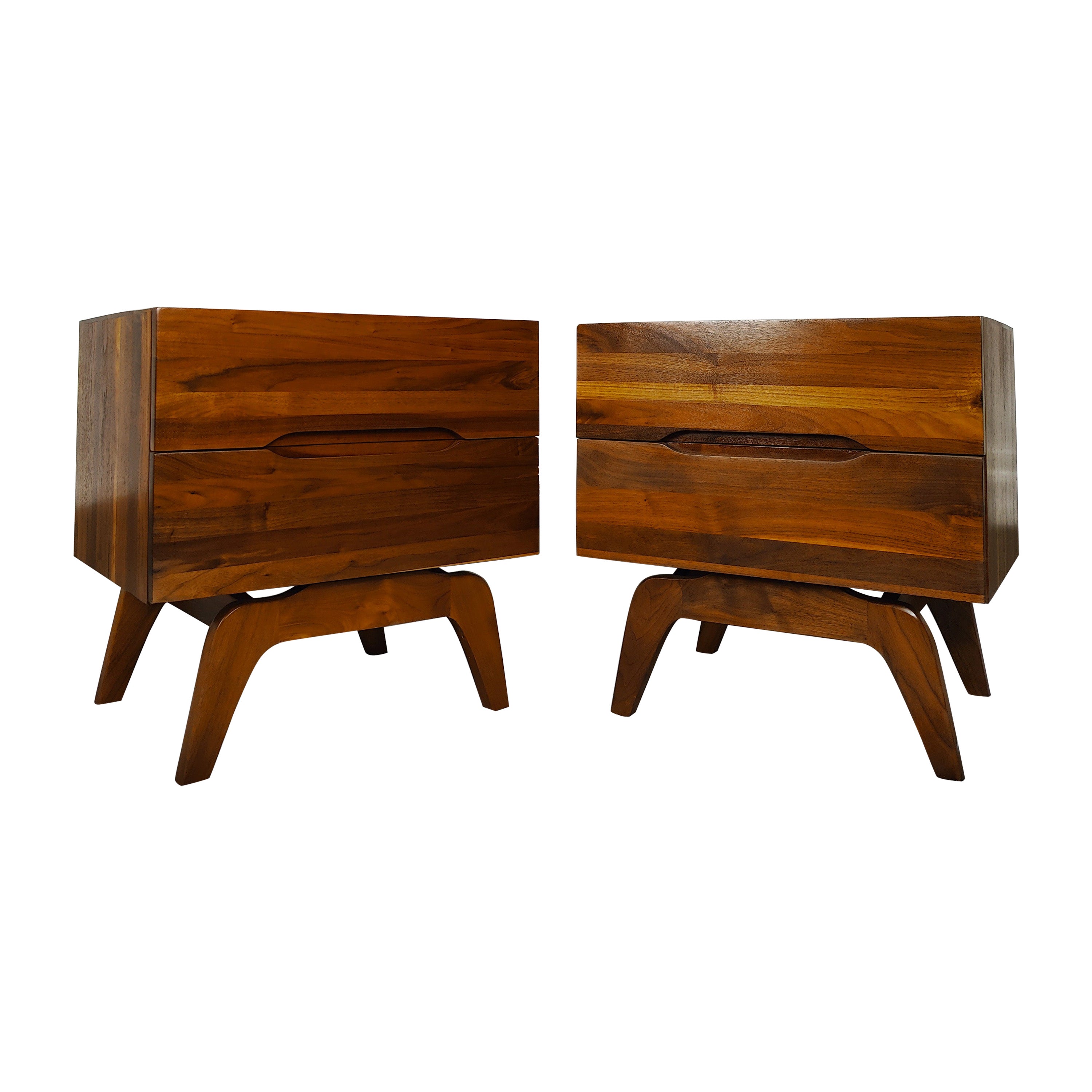 Pair Vintage Mid Century Modern Walnut Sculptural Nightstands, c1960s For Sale