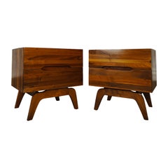 Pair Retro Mid Century Modern Walnut Sculptural Nightstands, c1960s