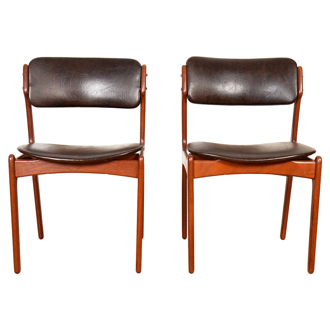Pair of Danish Teak Dining Chairs in Chocolate Brown by Erik Buch