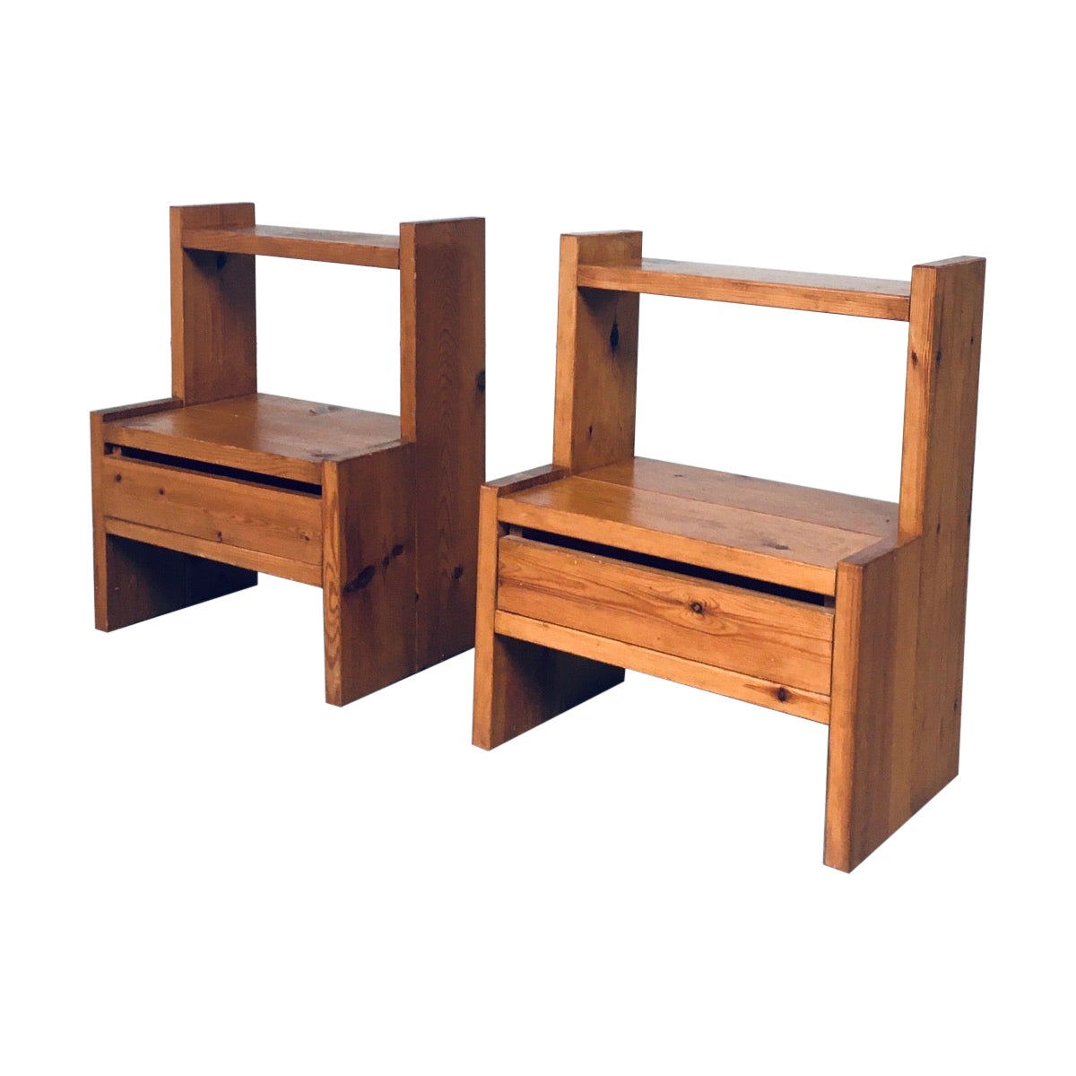 Midcentury Scandinavian Design Pine Bedside Table Set, 1960s Sweden For Sale