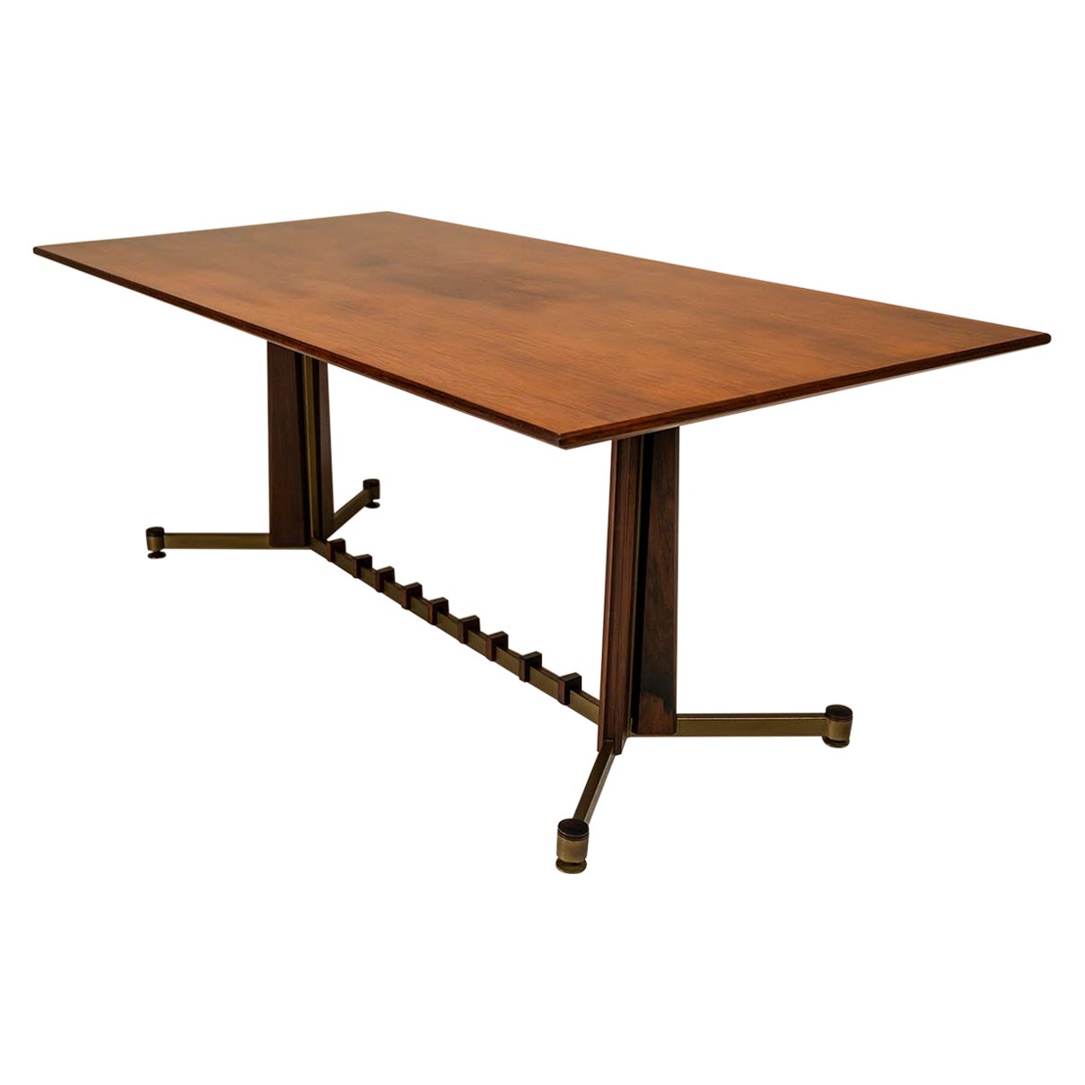 Table de salle à manger en acajou, bois de rose et laiton brossé, Italie, années 1960