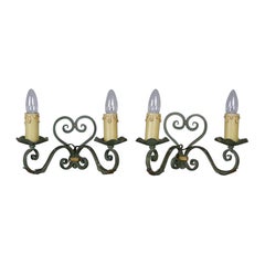 Vintage Pair French Hand Forged Metal & Tole Wall Sconces