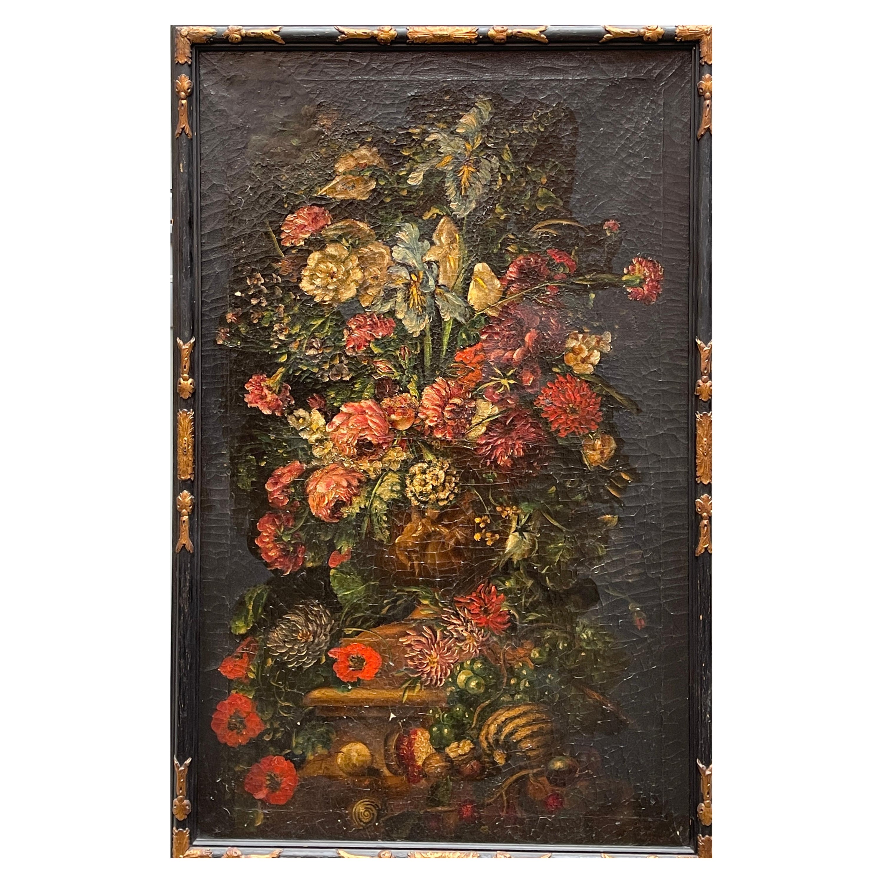Antikes Gemälde, flämisch, Blumen, Banks nach Van Huysum im Angebot
