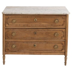 18th C. French Louis XVI Parquetry Commode with Italian Carrara Marble Top