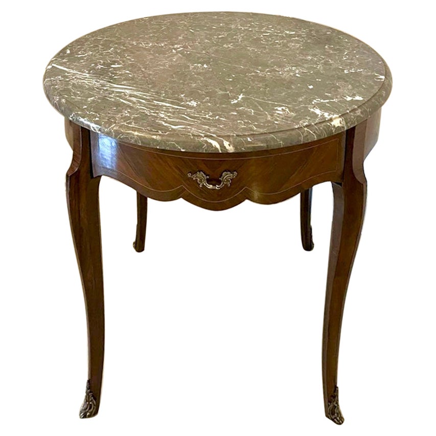 Freistehender französischer Tisch mit Marmorplatte aus Königsholz in antiker Qualität, Zentrum/Lampentisch