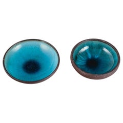 Osa, Denmark, Two Small Unique Ceramic Bowls with Glaze in Turquoise Tones