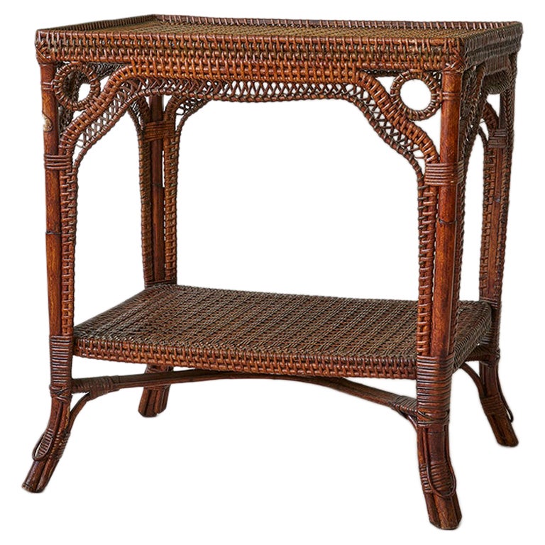 Vintage Rattan and Bamboo Tray Table with Woven Details, France, 1900s