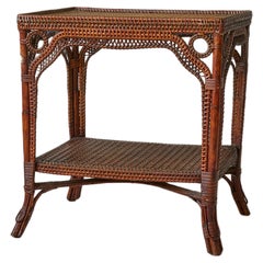 Vintage Rattan and Bamboo Tray Table with Woven Details, France, 1900s