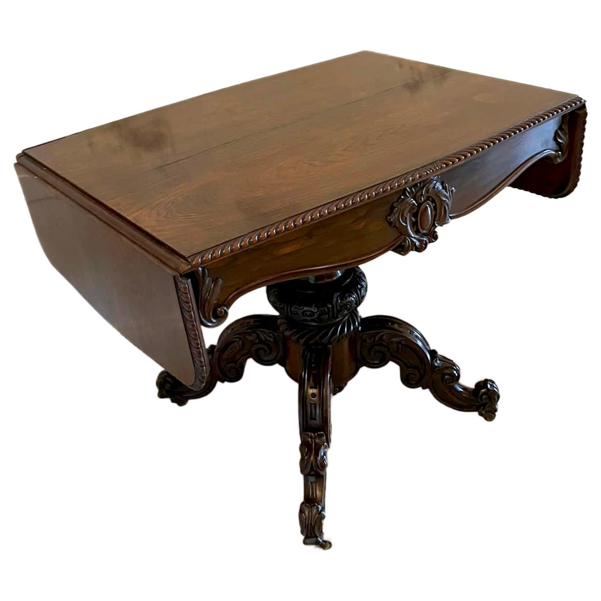 Outstanding Quality Victorian Carved Rosewood Sofa Table For Sale