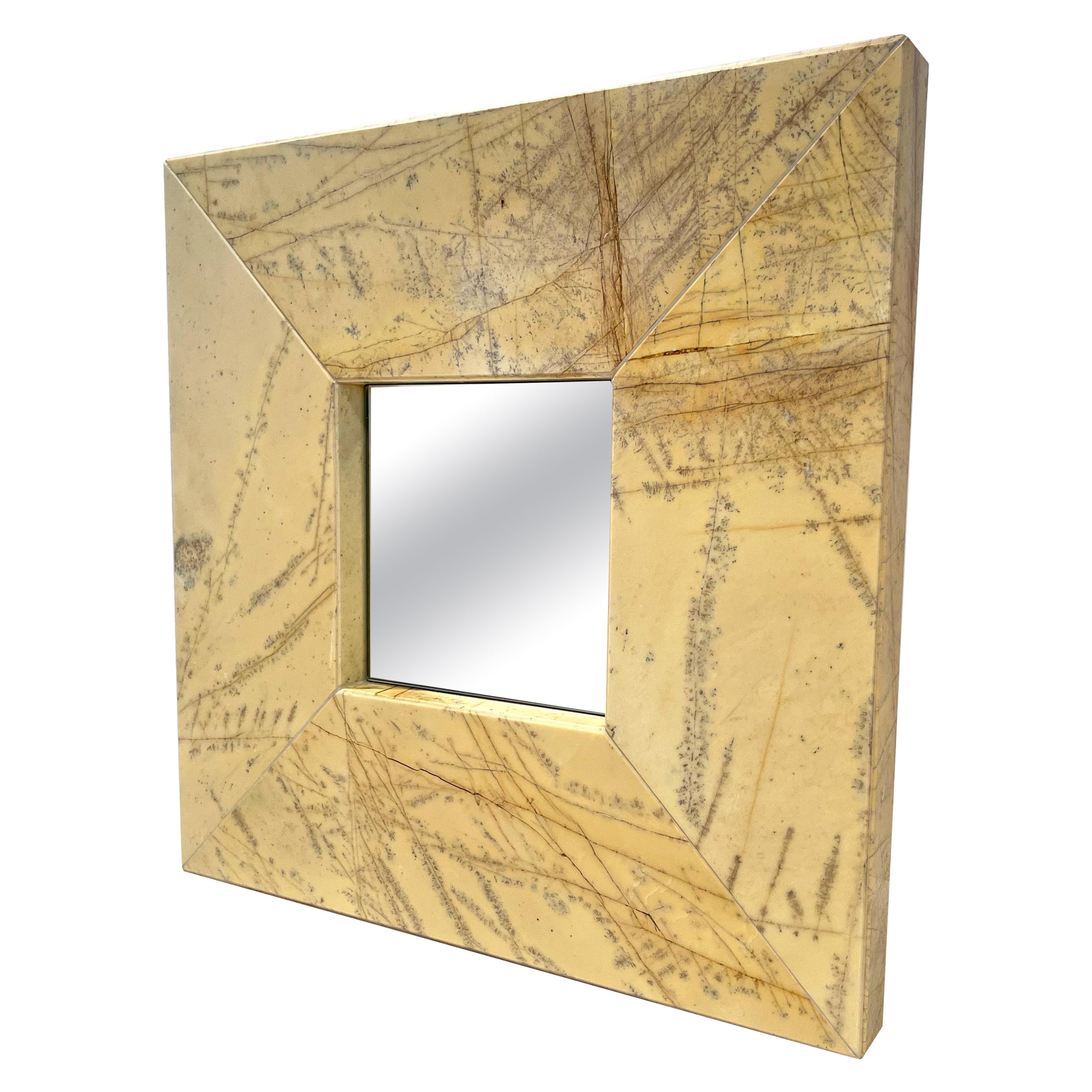 Yellow Marble Mirror Square Design Contemporary Style Joaquín Moll Meddel Spain For Sale