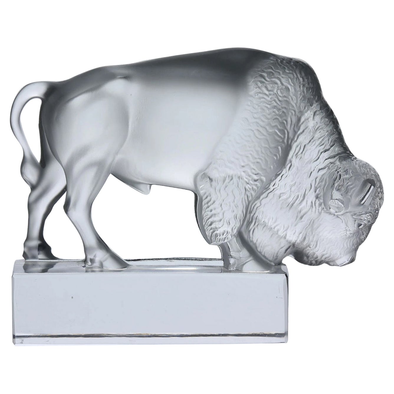 20th Century Clear Glass Sculpture Entitled "Bison Paperweight" by Lalique Glass