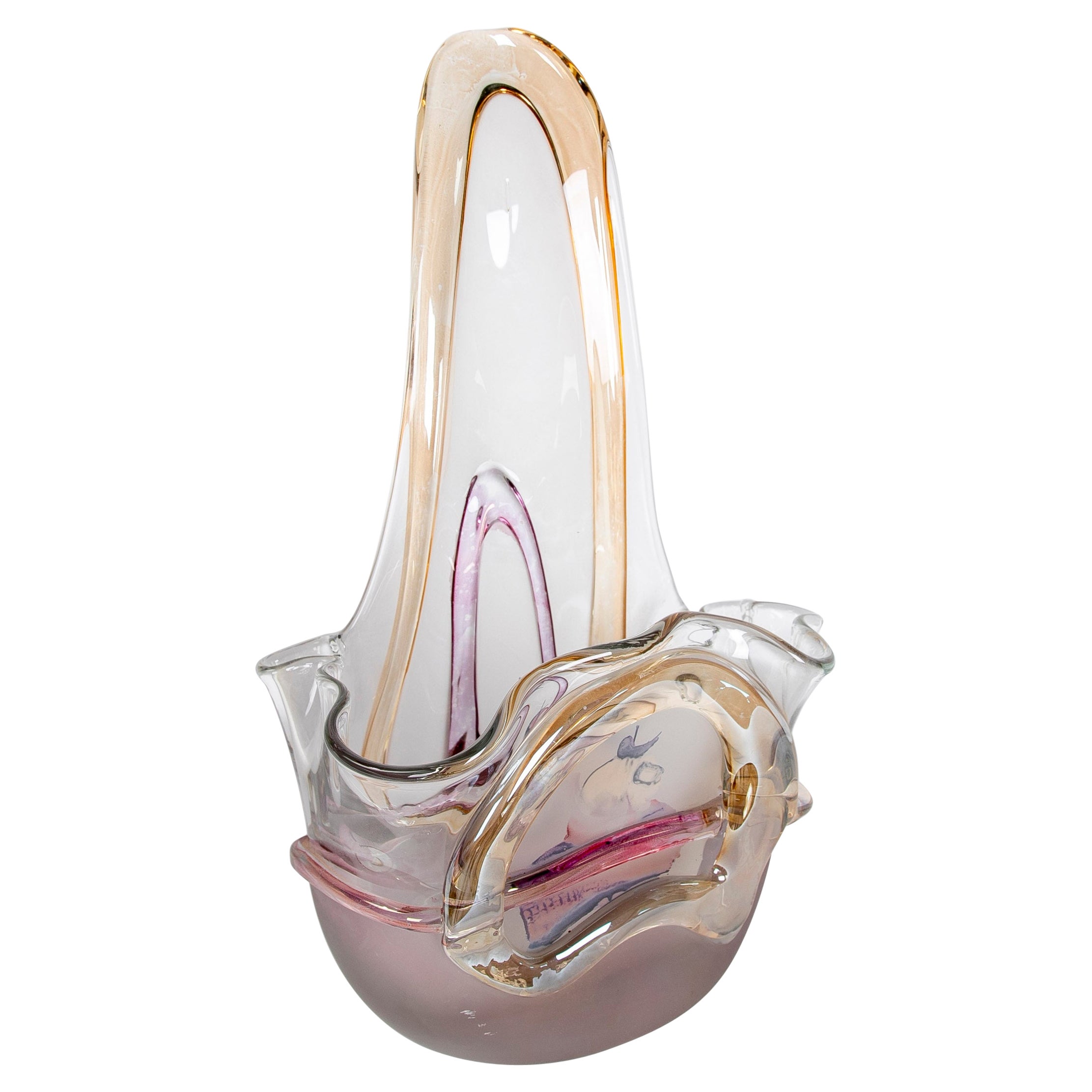 Tamaianische mundgeblasene Art-déco-Vase aus farbigem Kristall, 1970er Jahre im Angebot