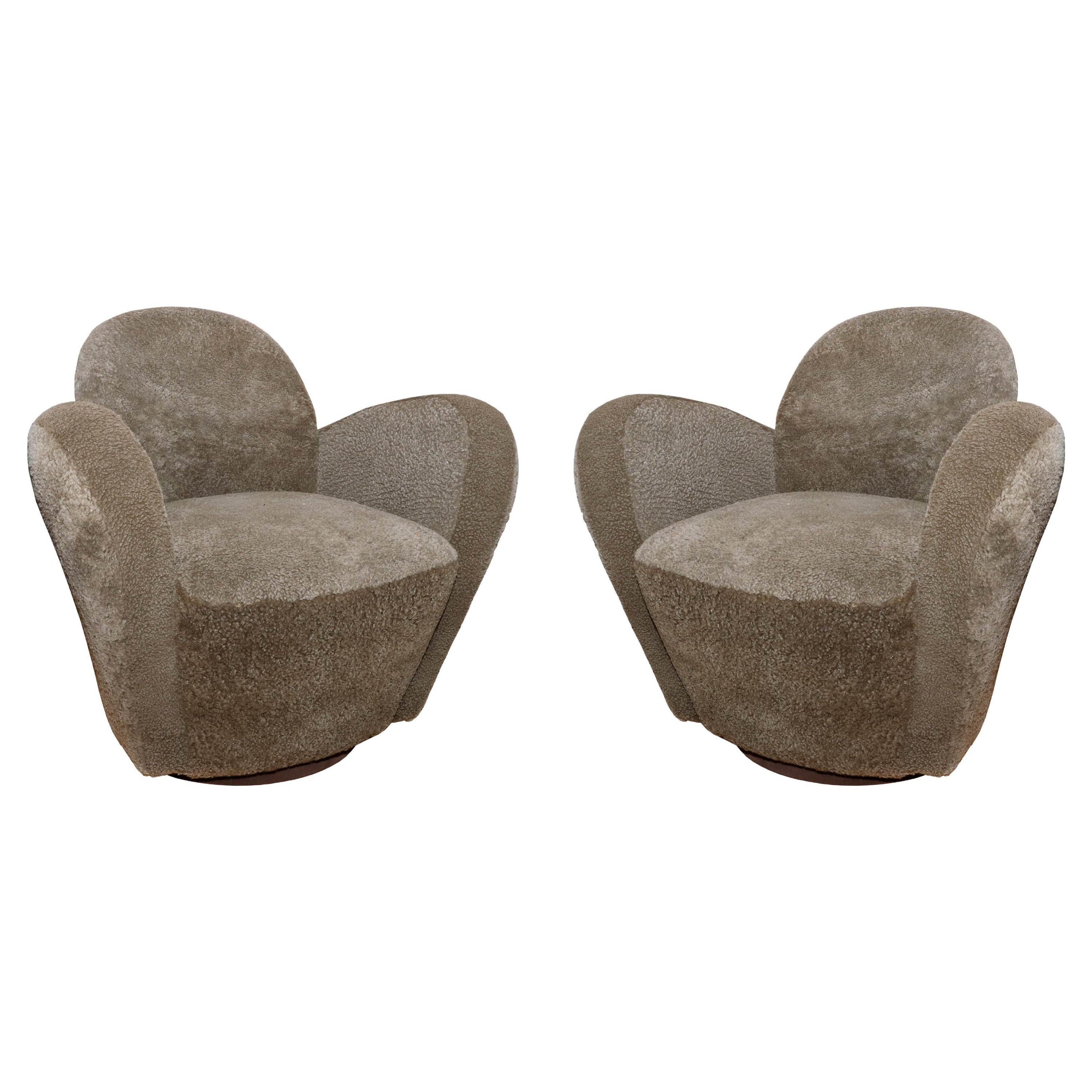 Pair of Swivel Armchairs in Sheep Skin by Michael Wolk "Miami Chair" c.1997 For Sale