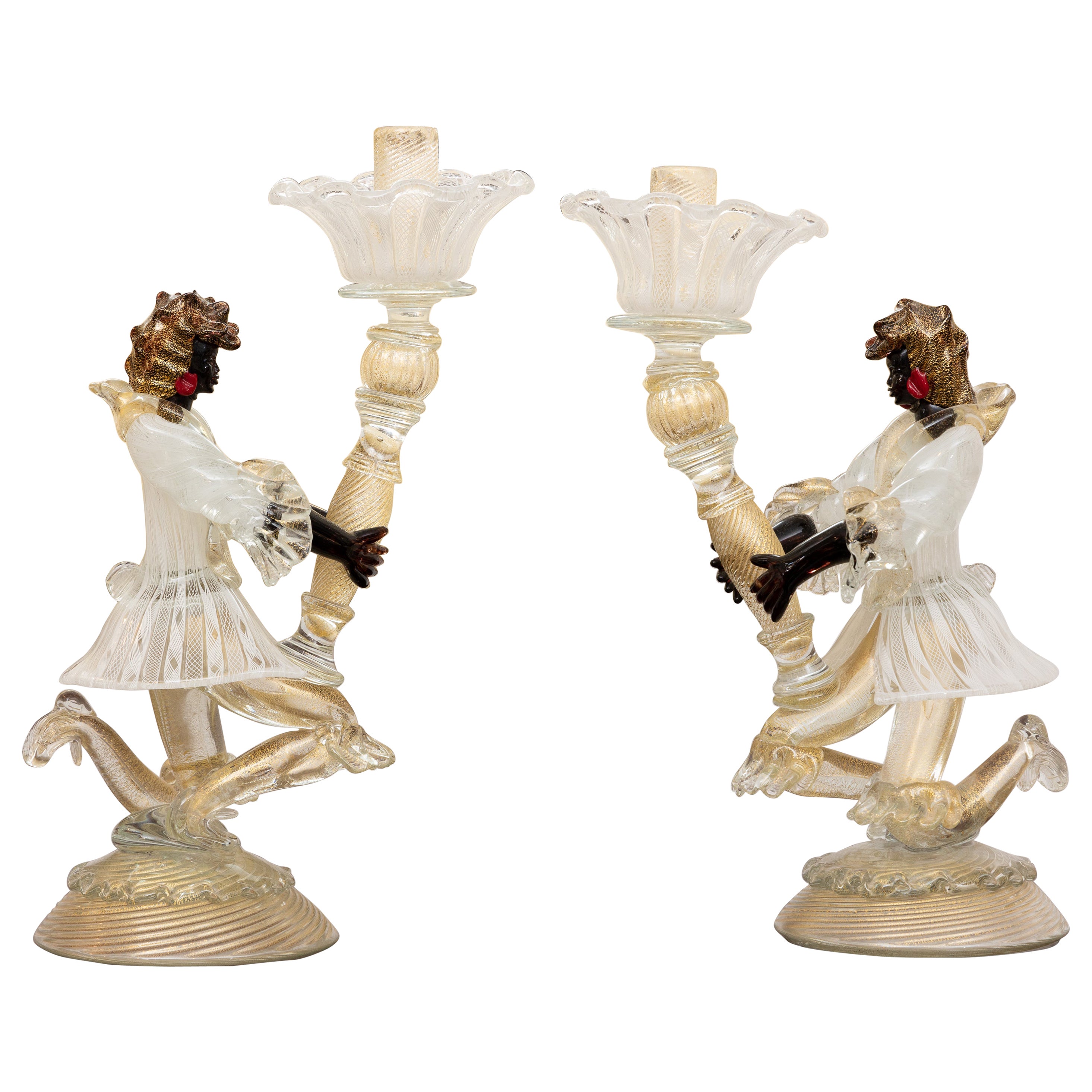 Pair of Murano Nubian Candle Holders For Sale