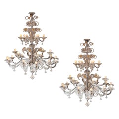 Pair of Outstanding Murano Chandeliers by Seguso, 1960