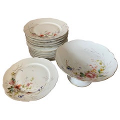 Service d'assiettes en porcelaine peinte à la main et ornée de fleurs, 19e siècle, 1880s