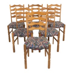 (6) Henning Kjaernulf Danish Oak Ladder Back Dining Chairs