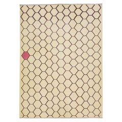 Tappeto contemporaneo in lana kilim turca beige con design geometrico