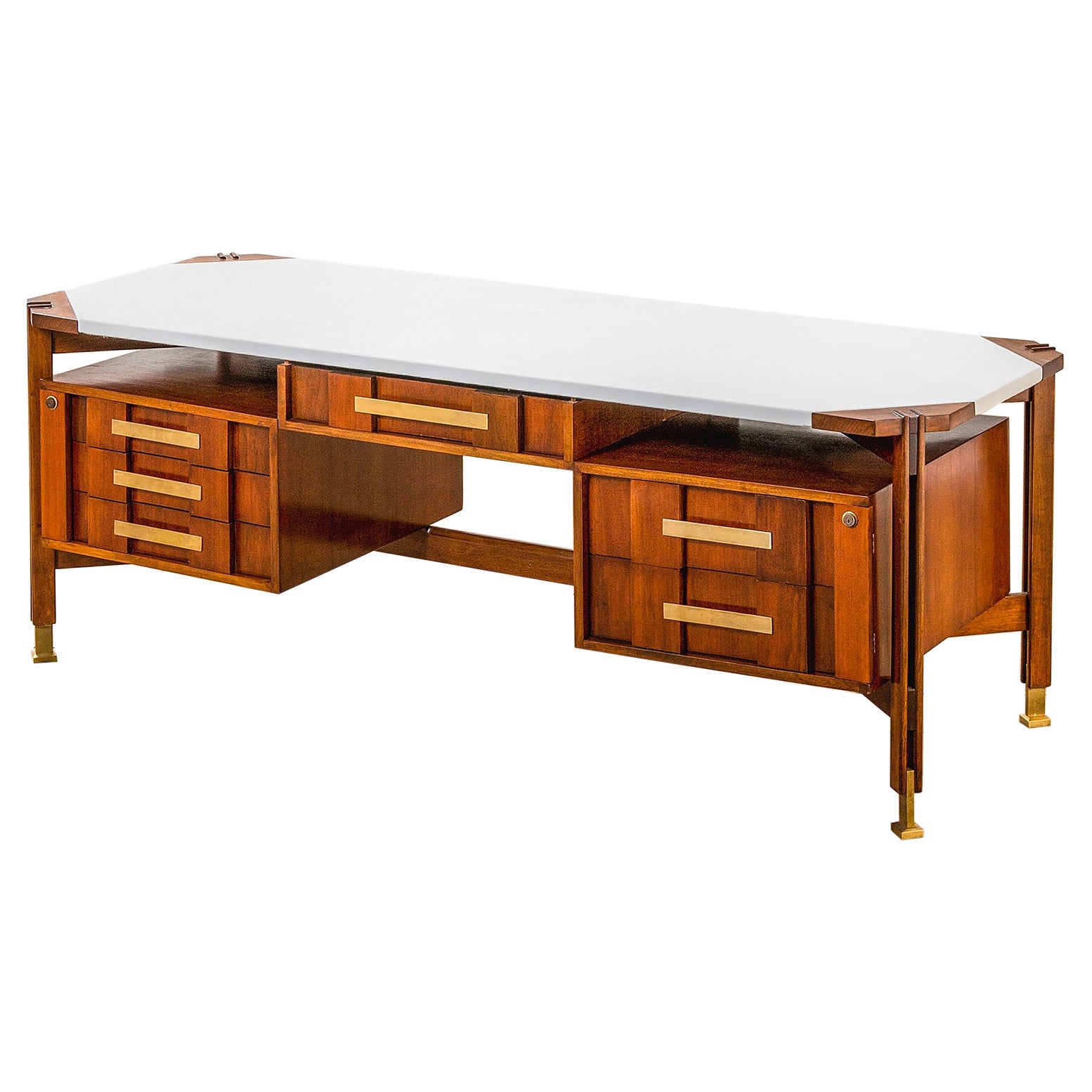20th Century Big Desk in Wood with Cloth-Covered Top Attributed. Ico Parisi, 60s For Sale