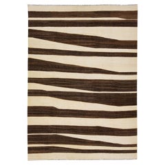 Beige & Brown Flatweave Kilim Turkish Wool Rug with Abstract Motif